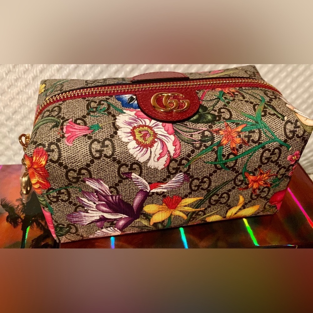New! Gucci Ophidia Flora GG Supreme Monogram Cosmetic Case
